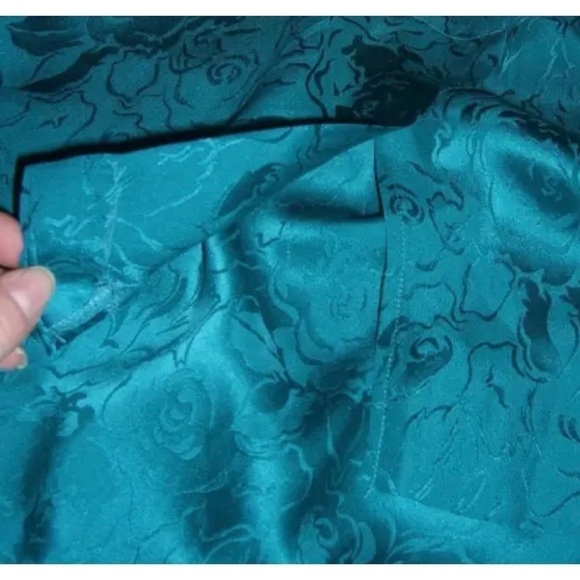 Vintage 80s Jonathan Martin Outfit Turquoise Silk Floral Skirt Suit Dynasty Plus - Picture 10 of 12